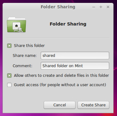 File sharing using SMB on Linux Mint